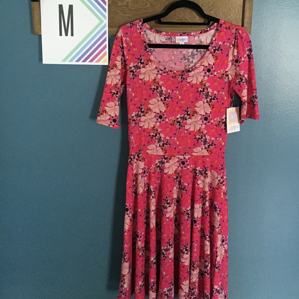 NWT M Pink flower LuLaRoe Nicole dress
